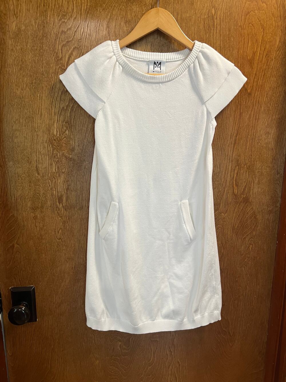 Milly Minis Girl's White Knit Short Sleeve Sweater Dress sze 12